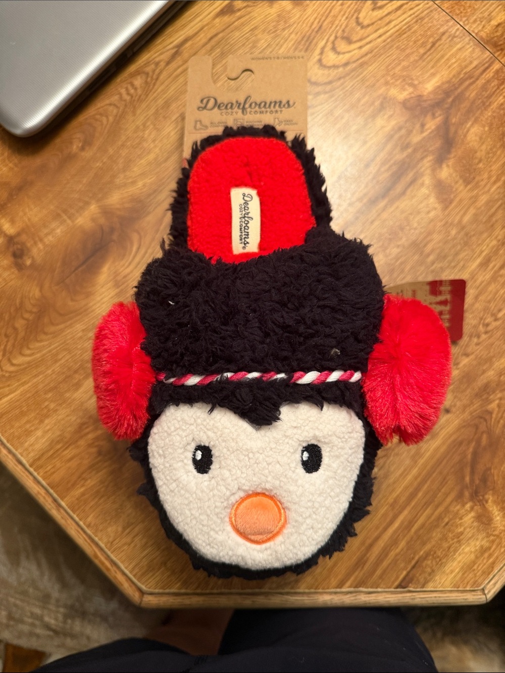 dearfoams Black & Red Penguin Plush Slipper